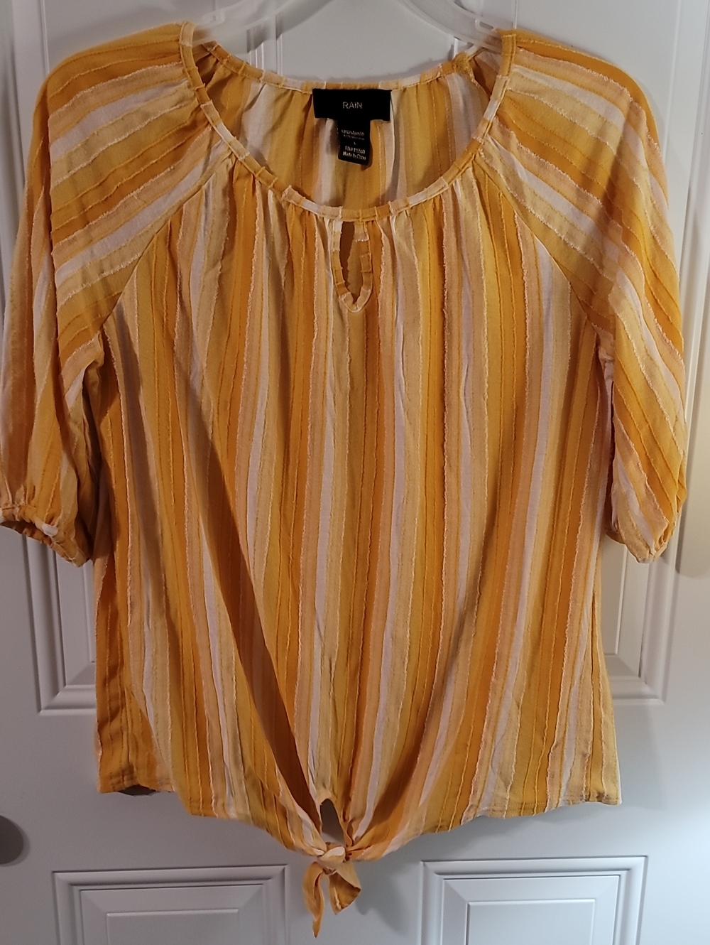 Yellow Striped Tie-Hem Women's Top
